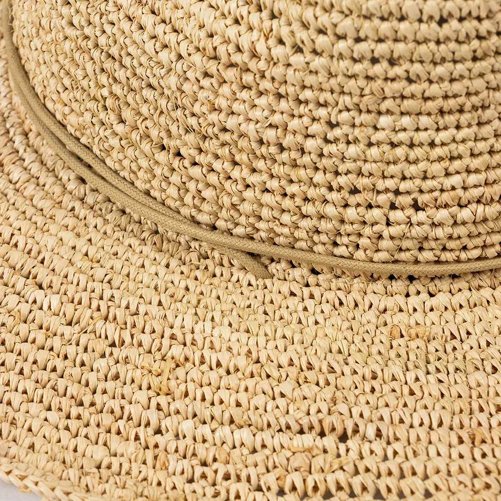 Trendy Handmade Crochet Raffia Straw Denim Hat with Adjustable Strap for Outdoor Sun Protection Casual Summer Fashion Sun Hat H260317 - view 6