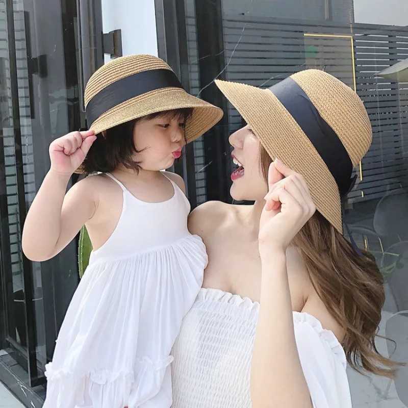 New Summer Parent-Child Straw Cap Women Flower Wreath Bowknot Bucket Hat Girls Outdoor Beach Travel Sunshade Sun Caps H260317 - view 5
