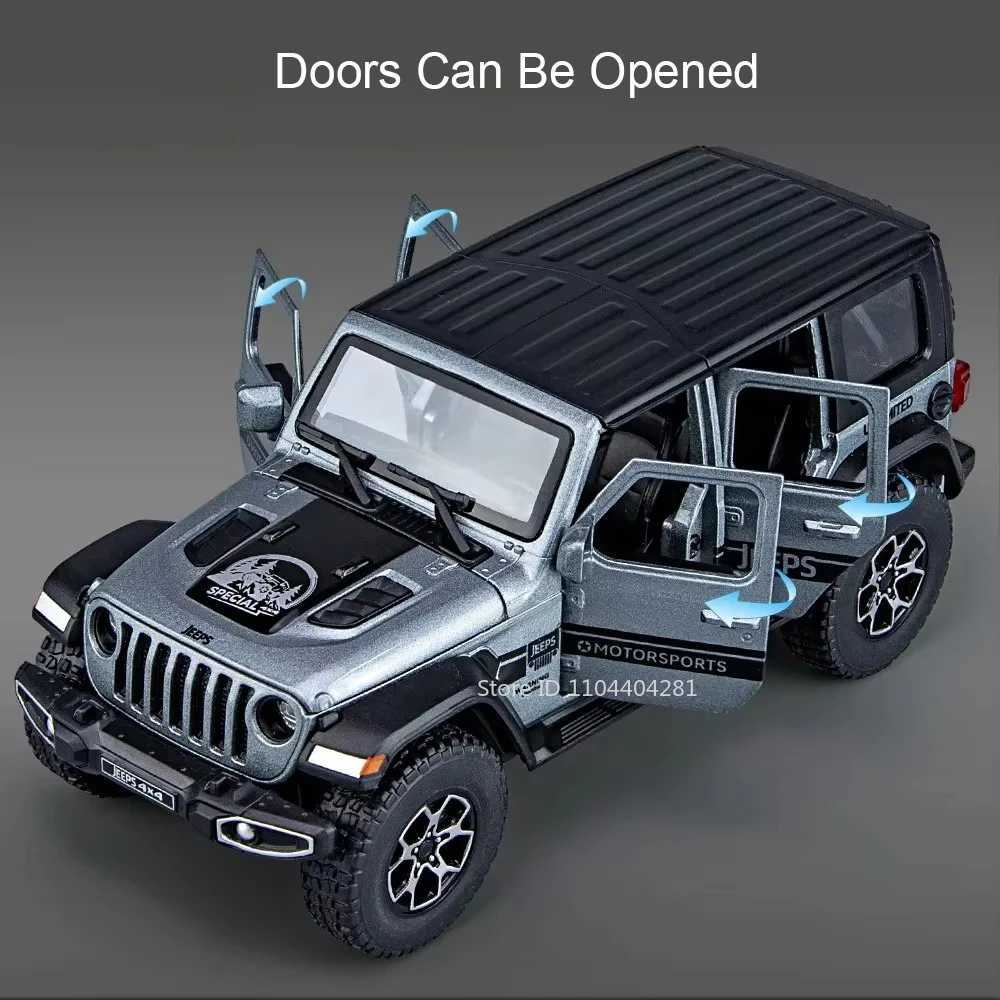 132 Wrangler Rubicon Model Toy Alloy Diecast Car Doors Opened Sound Light Pull Back Miniature Off-road Vehicle Kid Holiday Gift D260317