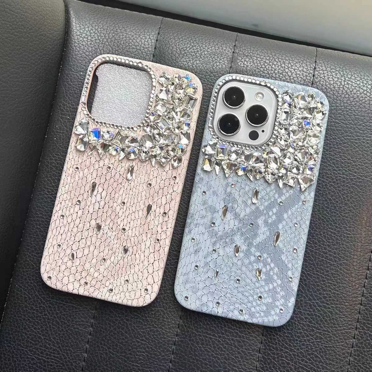 Luxury Glitter Snake Leather Diamond Crystal Phone Case Cover For iPhone 17 16 15 13 14 11 12 Pro Plus Max C260314