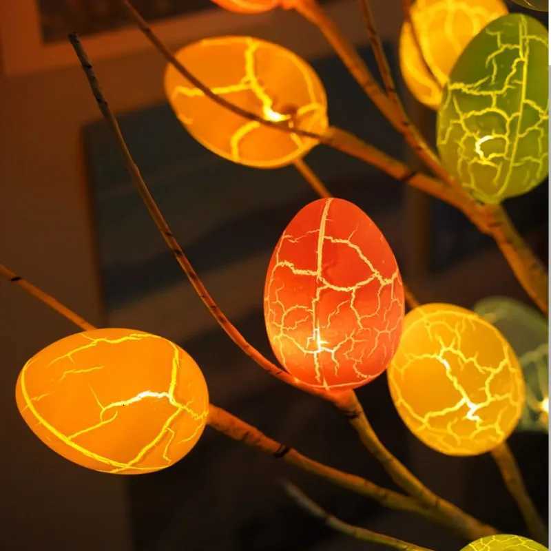 60cm Easter Brich Tree Lamp 40LED Easter Eggs Ornaments Hanging Easter Decorations for Home Spring Festival Party Table Decor H260316