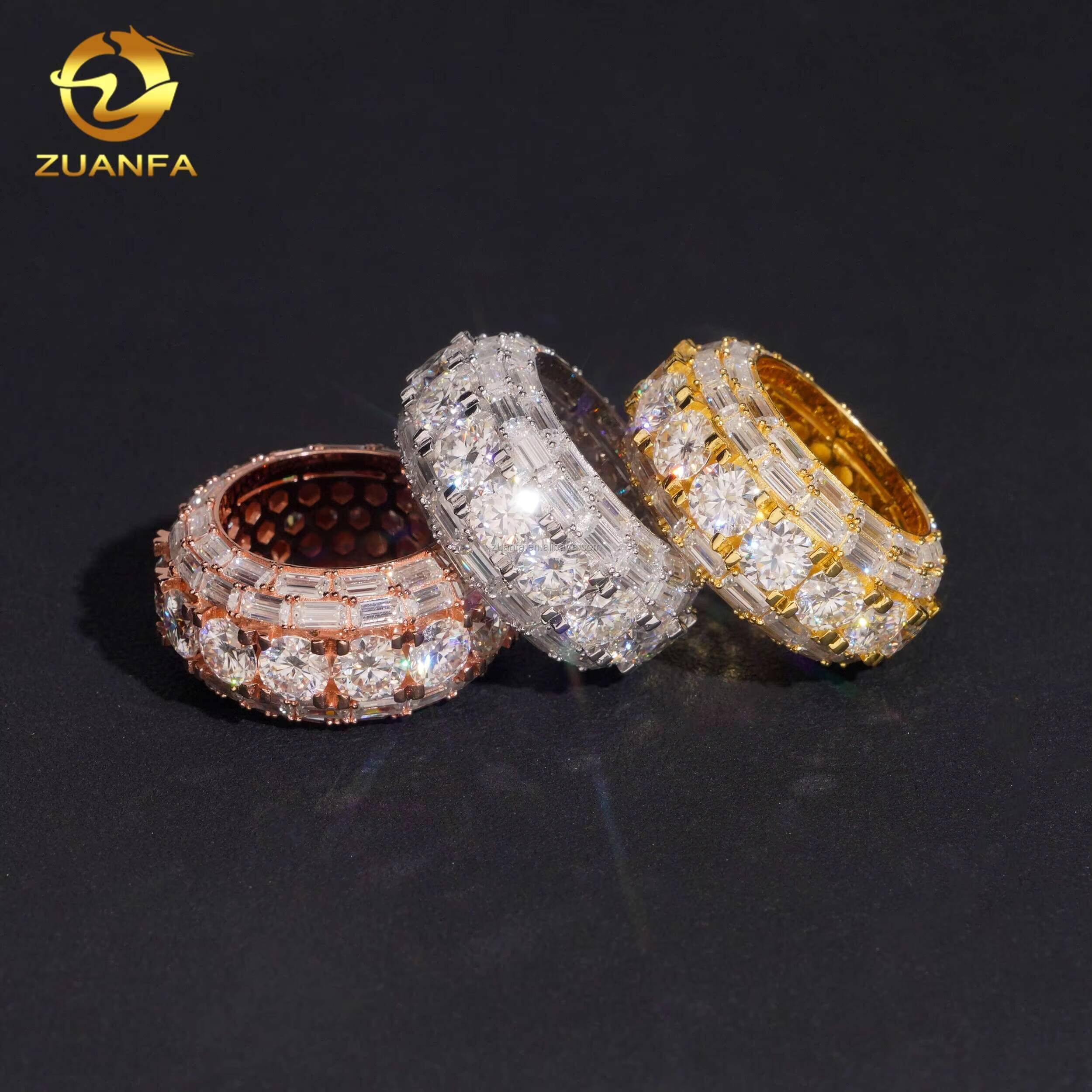 New Arrivals Unique Design Fashion Jewelry Iced Out Hip Hop baguette Moissanite Diamond 925 Sterling Silver Eternity Band Ring