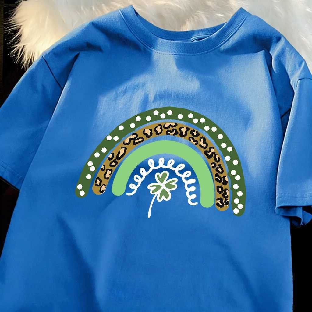 Rainbow Clover Green Prints Man Comfy Daily T Shirts Hip Hop Summer Beach T-Shirt Casual Oversize Clothes All-Match Cotton Tops M260317