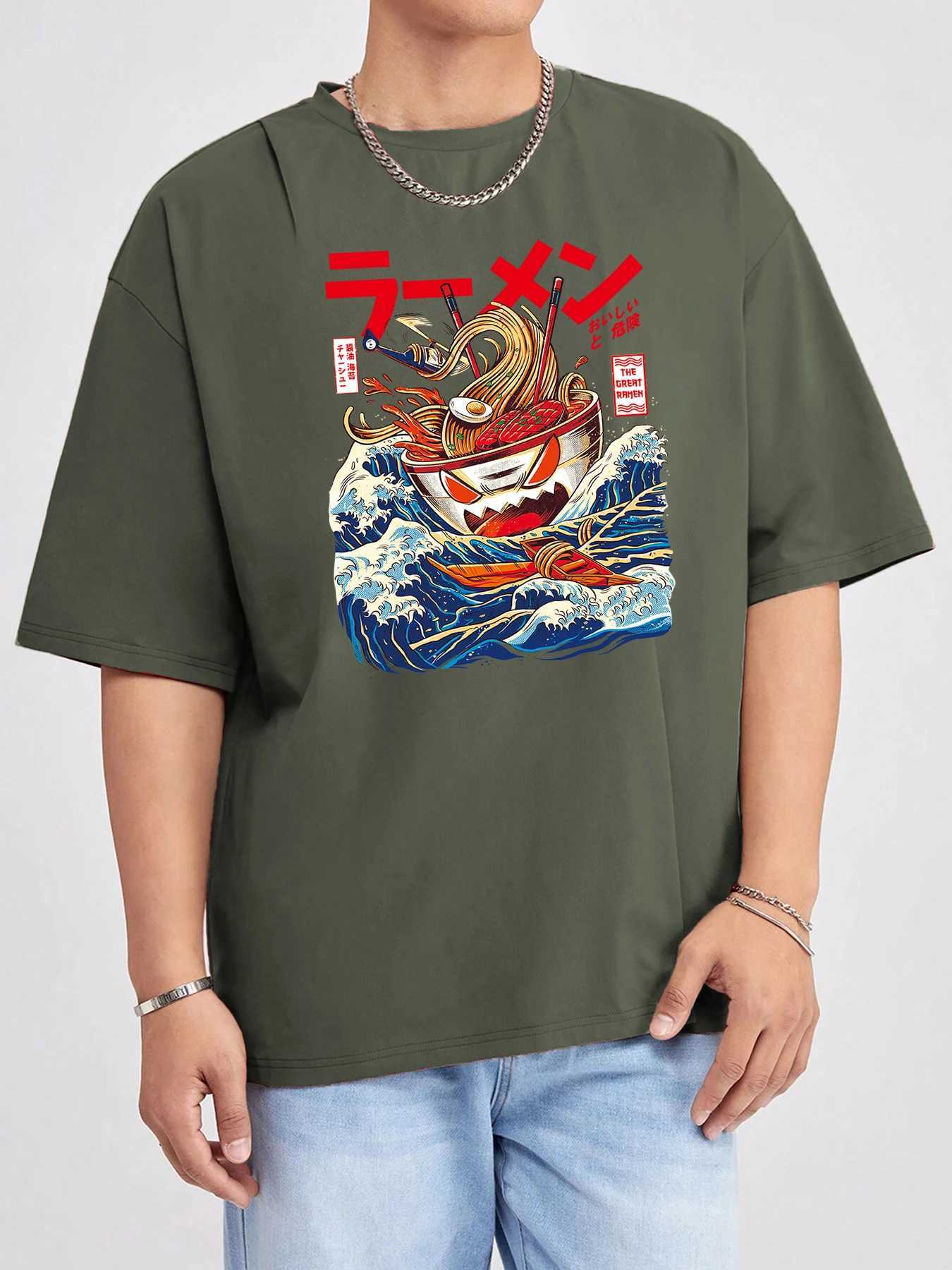 Japanese Seafood Ramen Poster Pattern Unisex Streetwear Summer Soft Tops Street Breathable Short Sleeve Cotton O-Neck T Shirt M260317