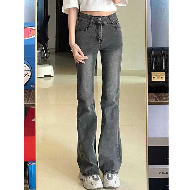 2026 Hot Sale Lady High Waist Flared Jeans s Straight Leg Casual Thin Pants Women Korean Fashion Solid Trousers M260317