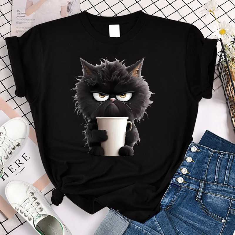 Funny Cute Cat Vintage Tee Shirt Aesthetic Y2k Tops Harajuku Graphic Ulzzang T-shirt Women Men Graphic Tshirt Streetwear Female M260317