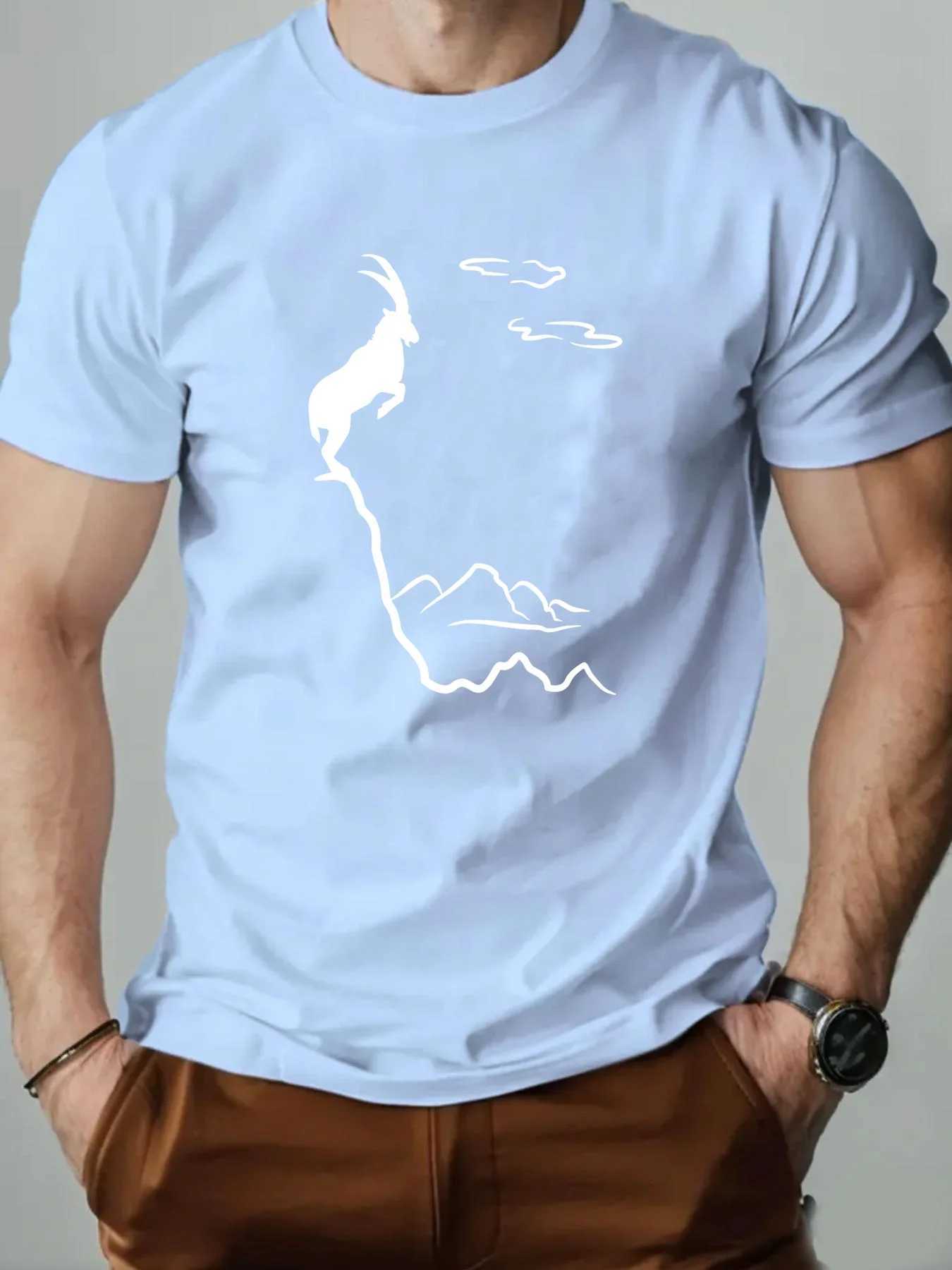 Men Old Goat English Pattern Casual T-shirt 100 Pure Cotton Soft Fabric Suitable Daily Sports and Casual Wear Versatile Trendy M260317