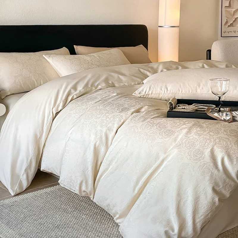 Light Luxury Satin Jacquard Solid Fitted Sheet Sets Pure Cotton Skin-Friendly Soft Quilt Cover 15/18M Bed Bedding for Adults D260317