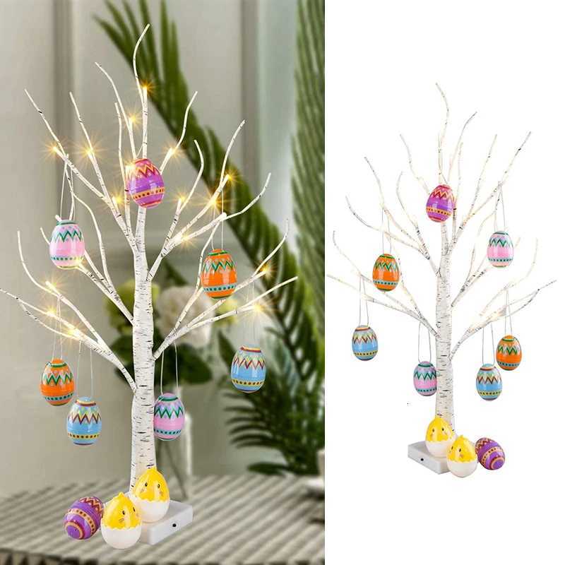 60cm Easter Decor Birch Tree Led Light Easter Eggs Hanging Ornaments Tree Happy Easter Decorations For Home Table kids gift H260316