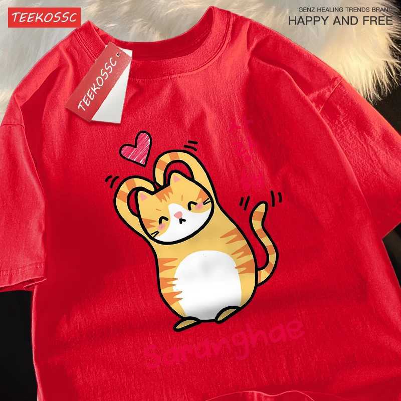 Saranghae Cartoon Cute Refill Kitten Men Women Tshirt Street T-Shirts Hip Hop Tops Cotton Clothes Casual Breathable T Shirt Man M260317