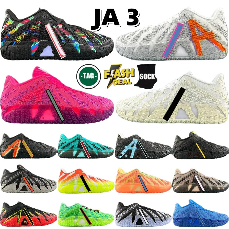 Top JA 3 Men Women Basketball Shoes Morants Designer Trainers Volume Hyper Pink Mint Foam Turbo Green NY Outdoor Sneakers Size 36-46