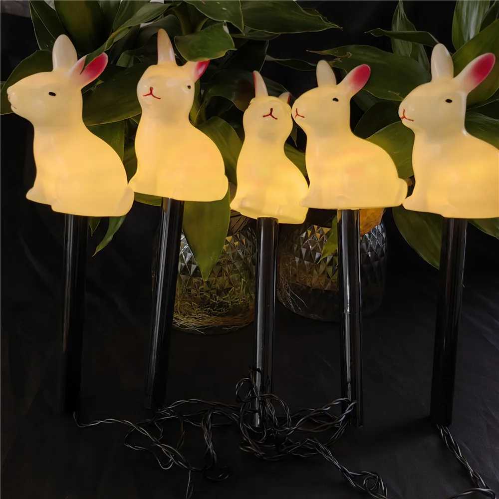 5-Pack Solar-Powered Rabbit Easter Bunny Lights Outdoor LED Lights Garden Decorations Pathway Lights Ground Plug Light Lawn H260316
