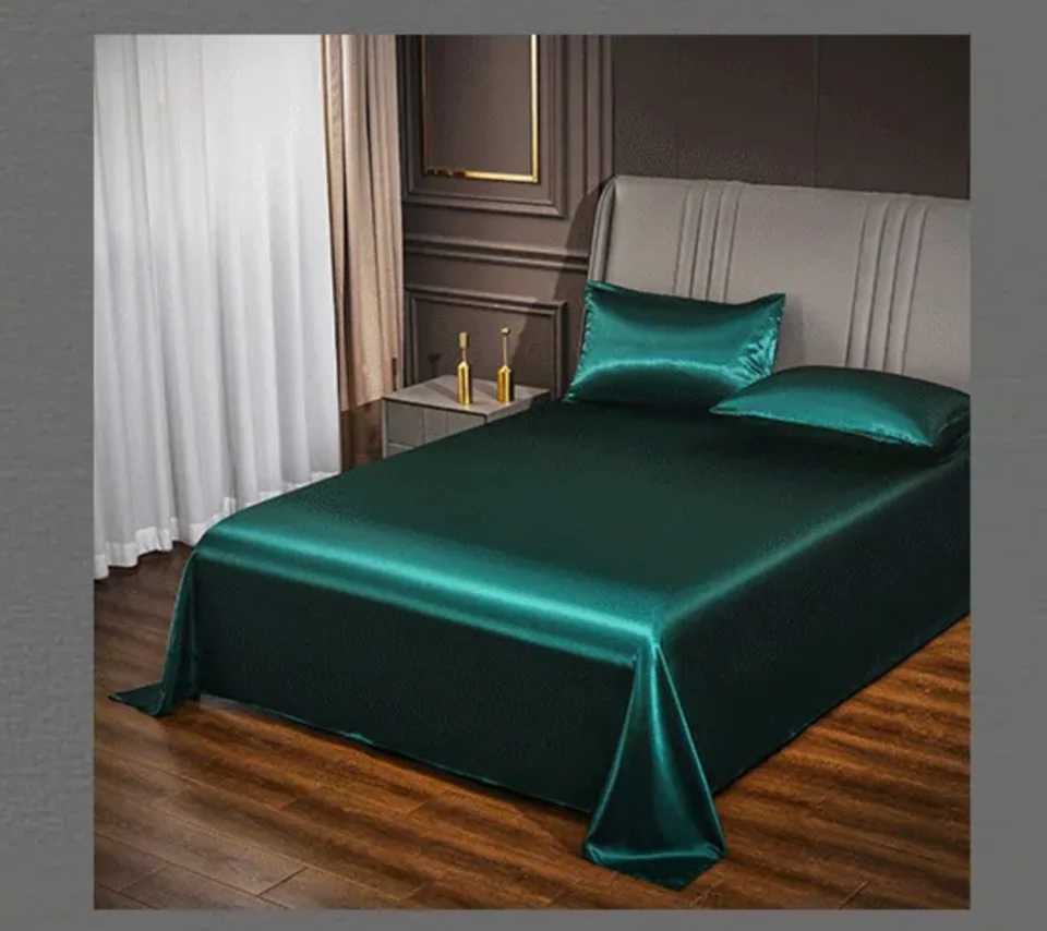 Satin Silk Bed Sheets for Summer Plain Flat Sheet for Double Bed Twin/Full/Queen/King Size Bed Linen pillowcase need order D260317