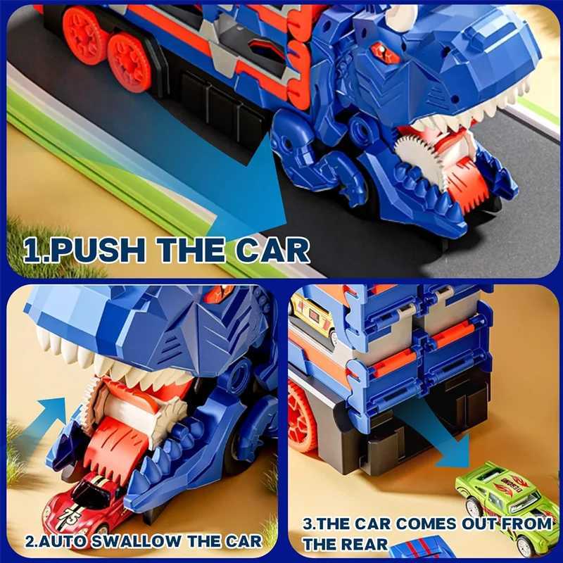 New Dinosaur Transport Truck Toys With12 Molded Racing Cars Dinosaur Car With Handle Christmas Gift For Boys And Girls Aged 3-5 Y260316