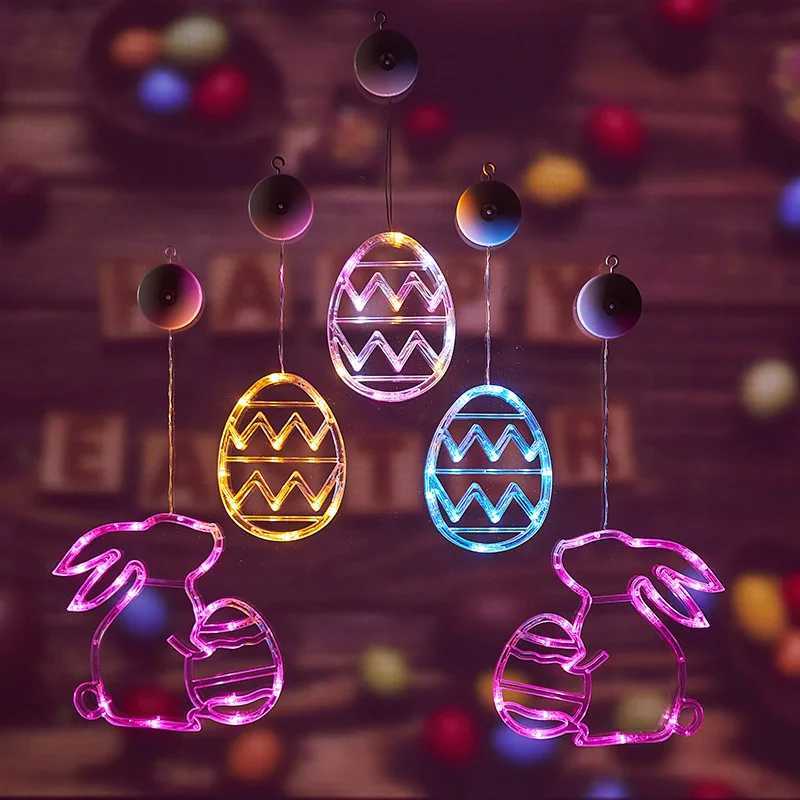 Easter Window Lights Hanging Ornaments 2024 Easter Eggs with Suction Cup for Indoor Home Window Door Farmhouse Decoration H260316