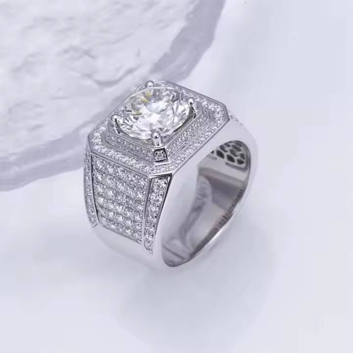 Designer Mens VVS Lab Grown Moissanite Silver Ring Certified IGI India Fully Iced Religious Style Anniversary Wedding Party