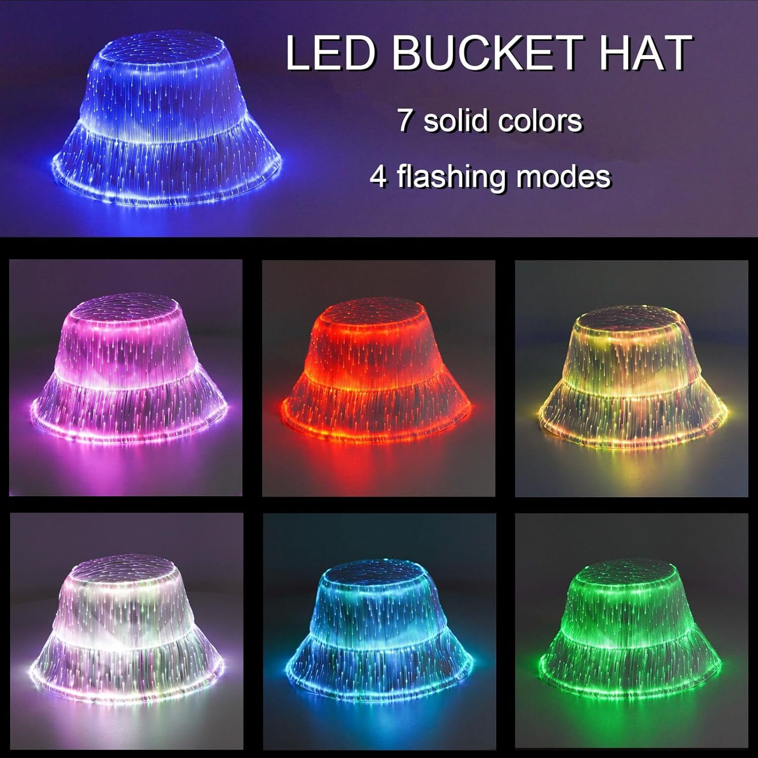 Stylish and Cool LED Fisherman's Hats Party Hats Fashionable High Tech Fiber Optic Glowing Hats Outdoor Trendy LED Hats