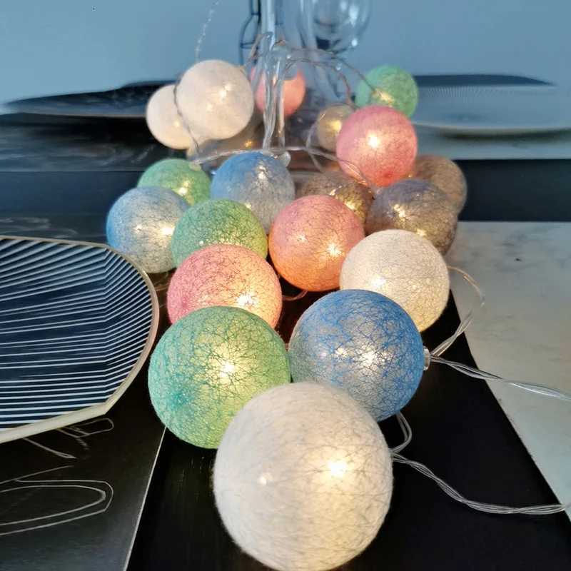 Battery LED Cotton Ball Festoon Light String Wedding Holiday Garland Lamp for Bedroom Easter Home Party Fairy Christmas Lights H260316