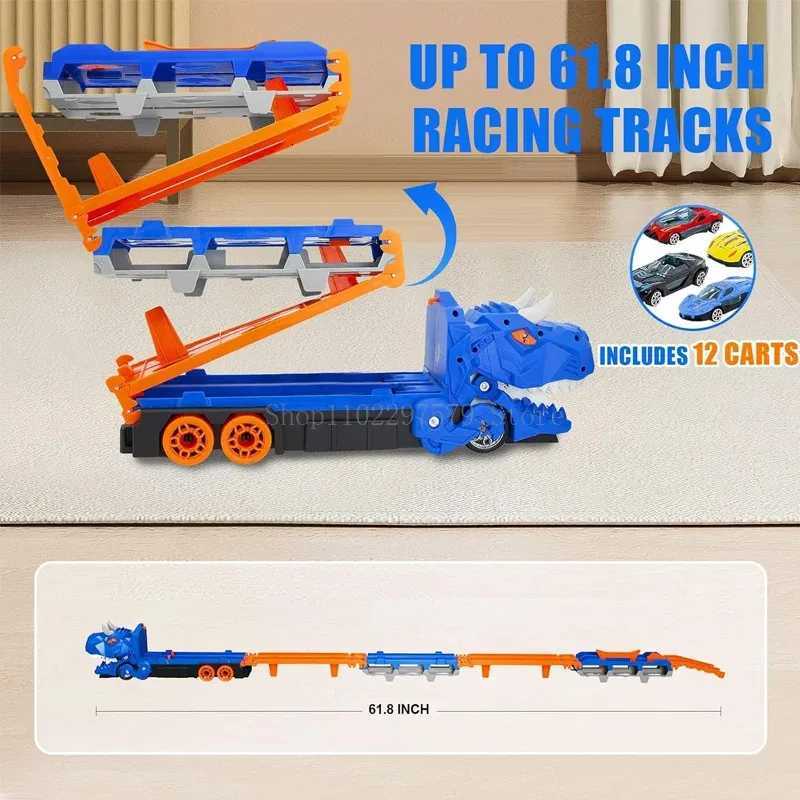 New Dinosaur Transport Truck Toys With12 Molded Racing Cars Dinosaur Car With Handle Christmas Gift For Boys And Girls Aged 3-5 Y260316