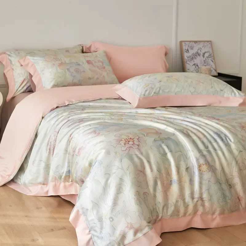 New Flower Printed Cooling Bedding Set High Quality Ice Silky Comforter Cover Set Skin Friendly Summer Bedclothes for Adults D260317