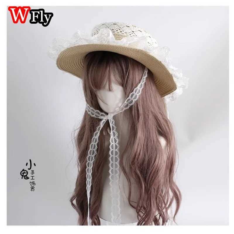 Harajuku Women Girls Straw Hats Beach Sun Hat Sweet Lolita Kawaii Princess ribbon Floral Lace Bow Straw Hat Female Handmade H260317 - view 5