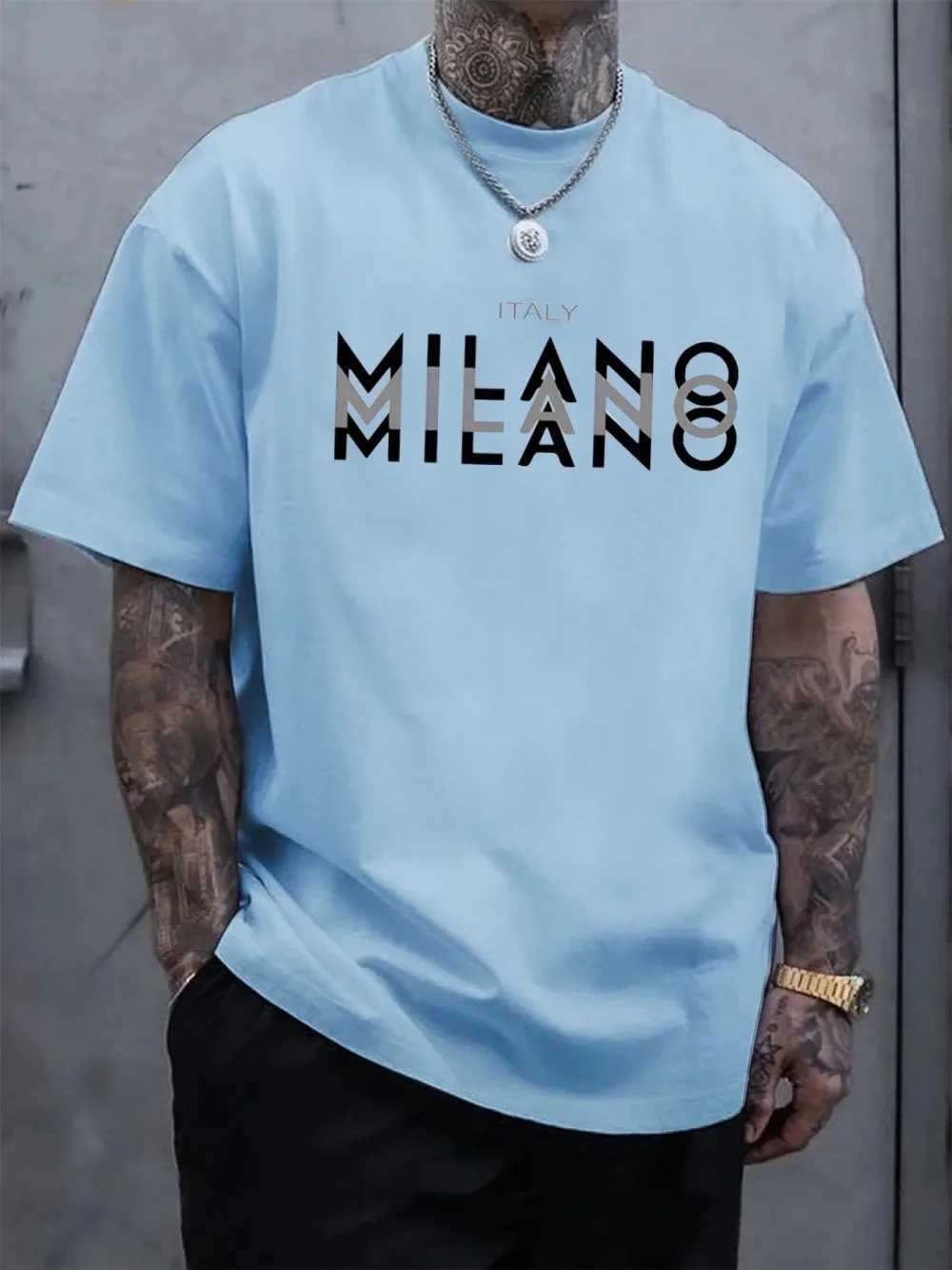 Men New Summer Casual Comfortable Breathable T-shirt with Letter Shadow Patterns Suitable for Outdoor Sports 100 Pure Cotton M260317