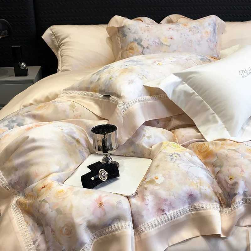 800TC Lyocell Bamboo Fiber Soft Silky Cooling Bedding Set Flower Prints Duvet Cover Set Bed Sheet/Fitted Sheet Pillowcases 4Pcs D260317
