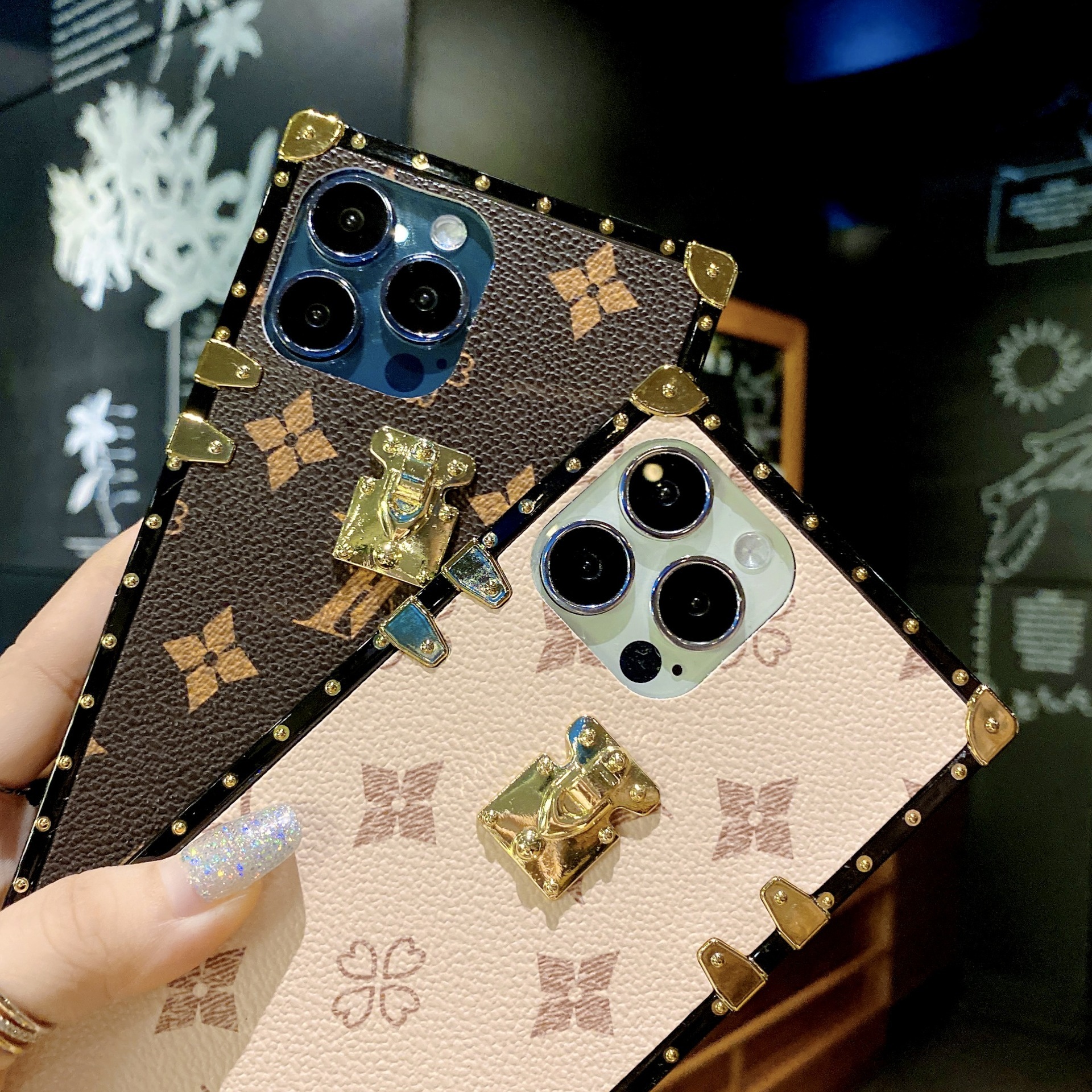 Phone Case Foreign Trade Suitable For iPhone 17 Square Trendy Apple 15 Samsung S25u Classic Fashion Brand Leather Texture