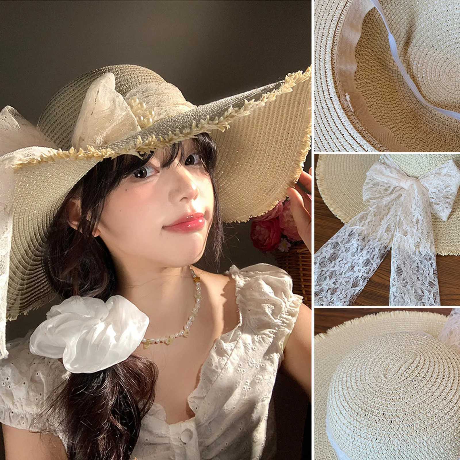 Summer Beach Straw Sun Hat Cool Beach Hat With Wide Brim Ribbon Designs Sun Protection For Women Outdoor Beach Vacation Travel H260317 - view 6