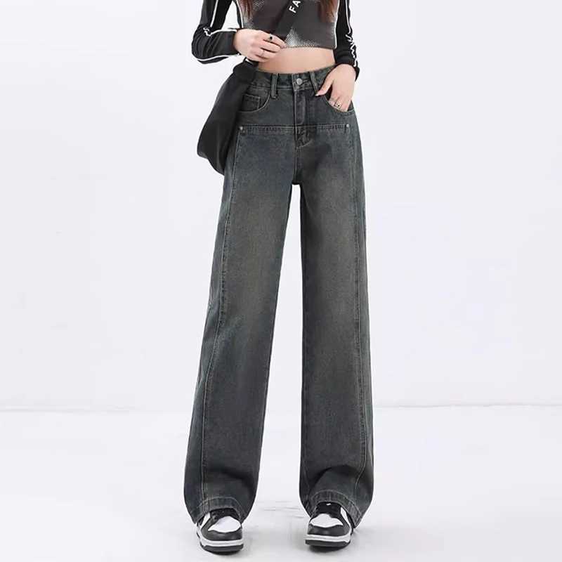Woman New High Waist Loose Wide Leg Jeans s Boyfriend Straight Leg Pants Female Fashion Gray Black Denim Trousers Large Size M260317