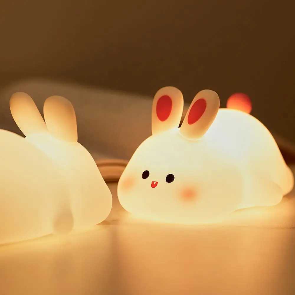 Cute Rabbit Night LightTouch-Control Bedside Sleep LampTimer Animal DesignIdeal for Home DecorNew Year/Valentines Day Gift H260316
