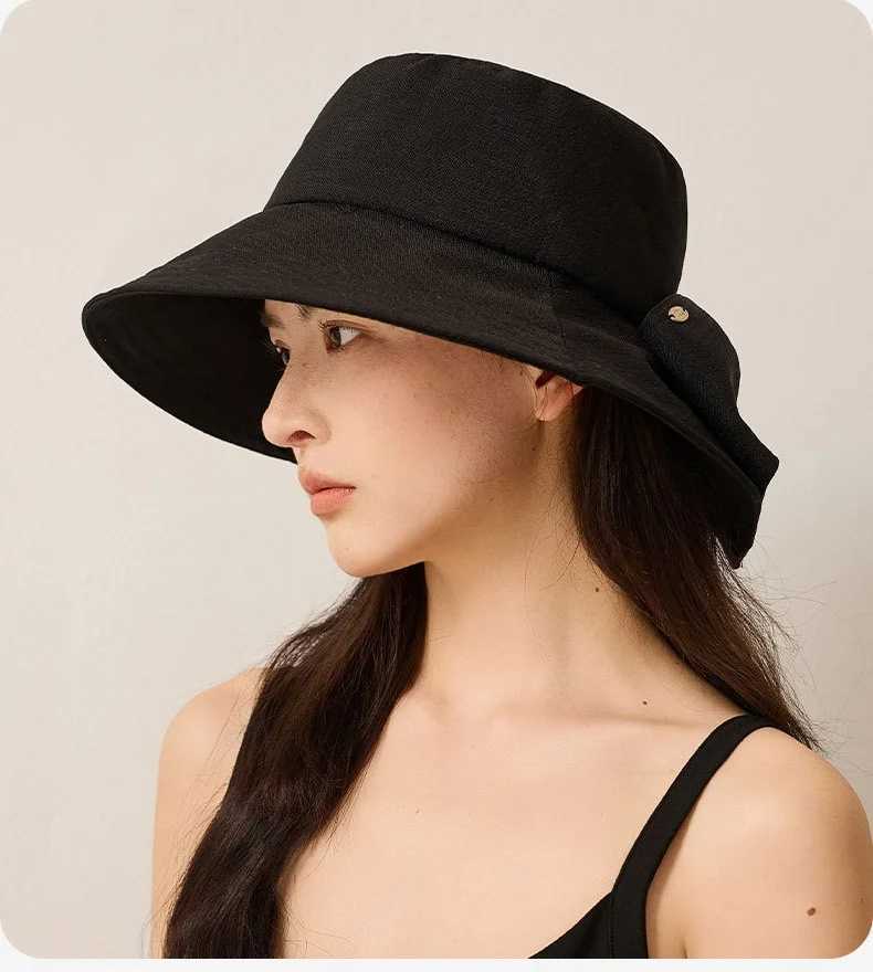 Cotton-Linen Sun Hat for Women Solid Colour Fishermans Hat with Back Split and Bow Solid Colour Sun Hat H260317 - view 6