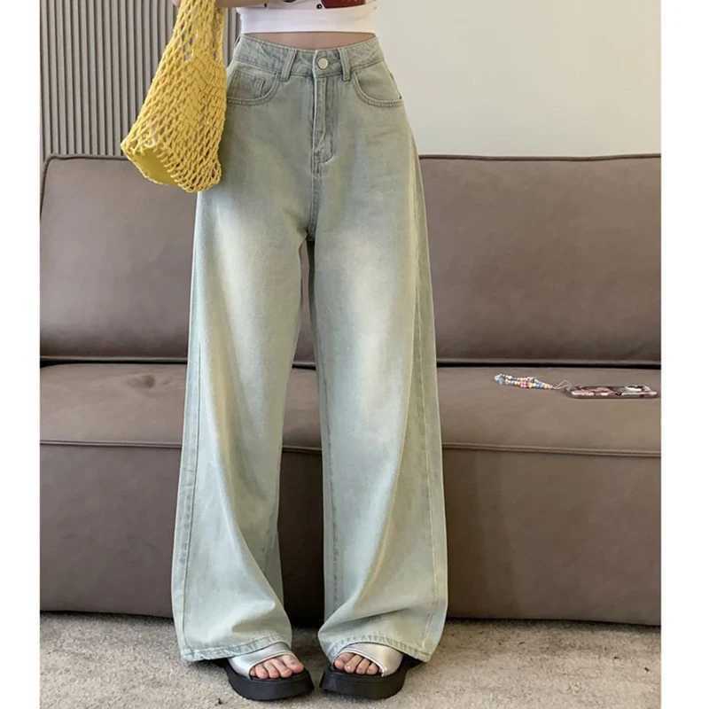 2025 Female Retro Designer High Waist Jeans Women Solid Casual Denim Trousers s Classic Fashion Wide Leg Pants M260317