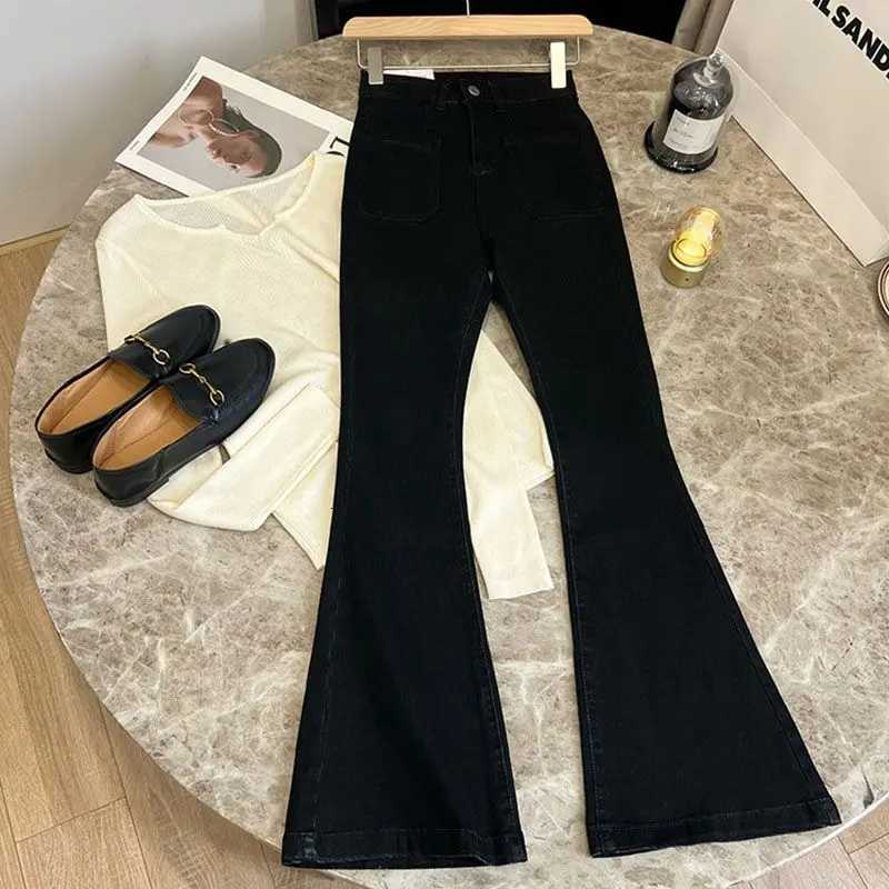 New High Waist Trousers Loose Washed Jeans Pockets Slim Denim Flare Classic Women Vintage Stretch Straight Trousers All-matchT260317
