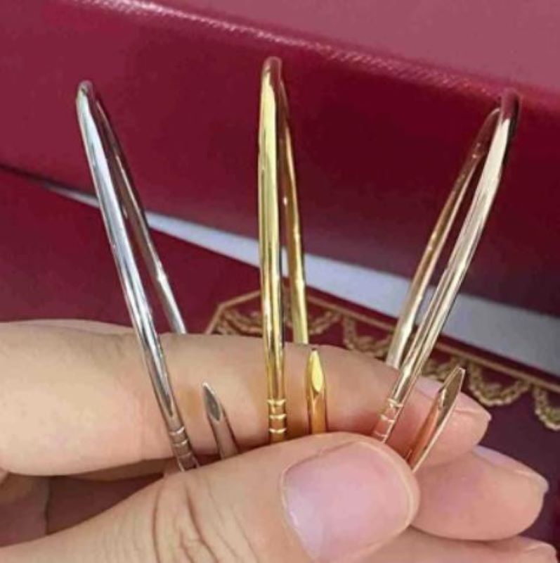 Titanium Steel Women Bracelet 2.5mm Luxury Wed Jewelry Gold Plated Designer Thin Nail Bangle For Men Silver And Rose jewelry Gift size 15.17.19