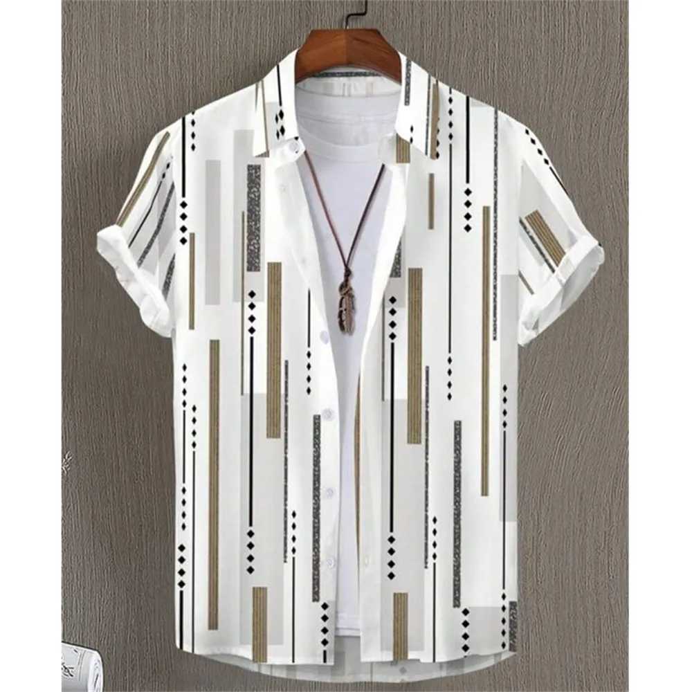 Summer Fashion 3D Print Striped Mens Shirts Basic GraphicsButton Short Sleeve Lapel Streetwear Hawaiian Blouse Shirts for Men M260317