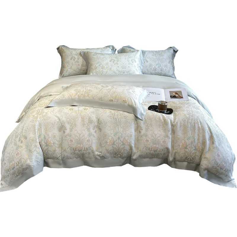Summer Lyocell Four-Piece Set High-end Pastoral Print Bedding Duvet Cover 200x230 220x240 Naked Sleeping Cool Ice Silk D260317