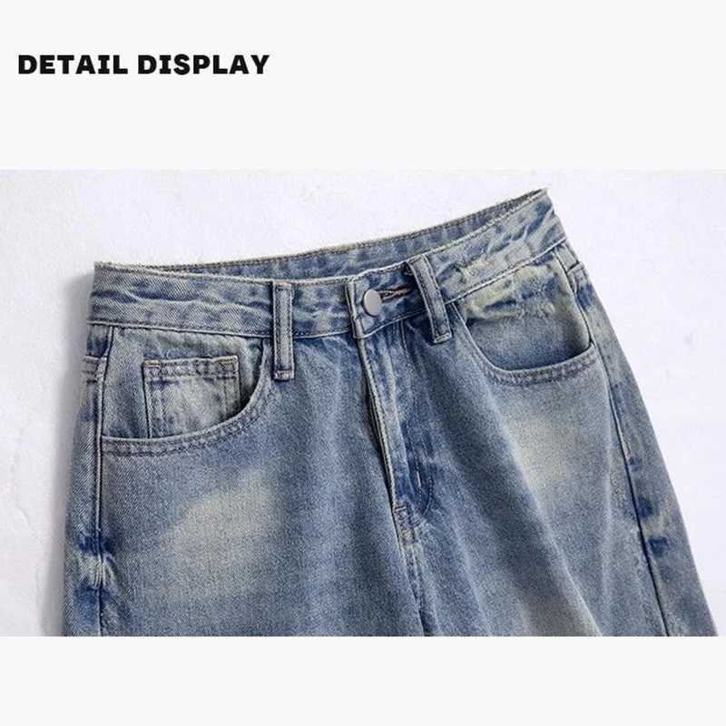 s Korean High Waist Loose Fit Jeans Women New Fashion Straight Leg Denim Trousers Lady Vintage Ripped Blue Thin Pants M260317