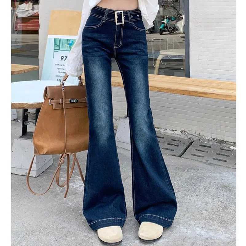 Vintage Fashion Lady Thin Flared Jeans s Korean Low Waist Casual Denim Trousers Women Korean Straight Leg Pants M260317