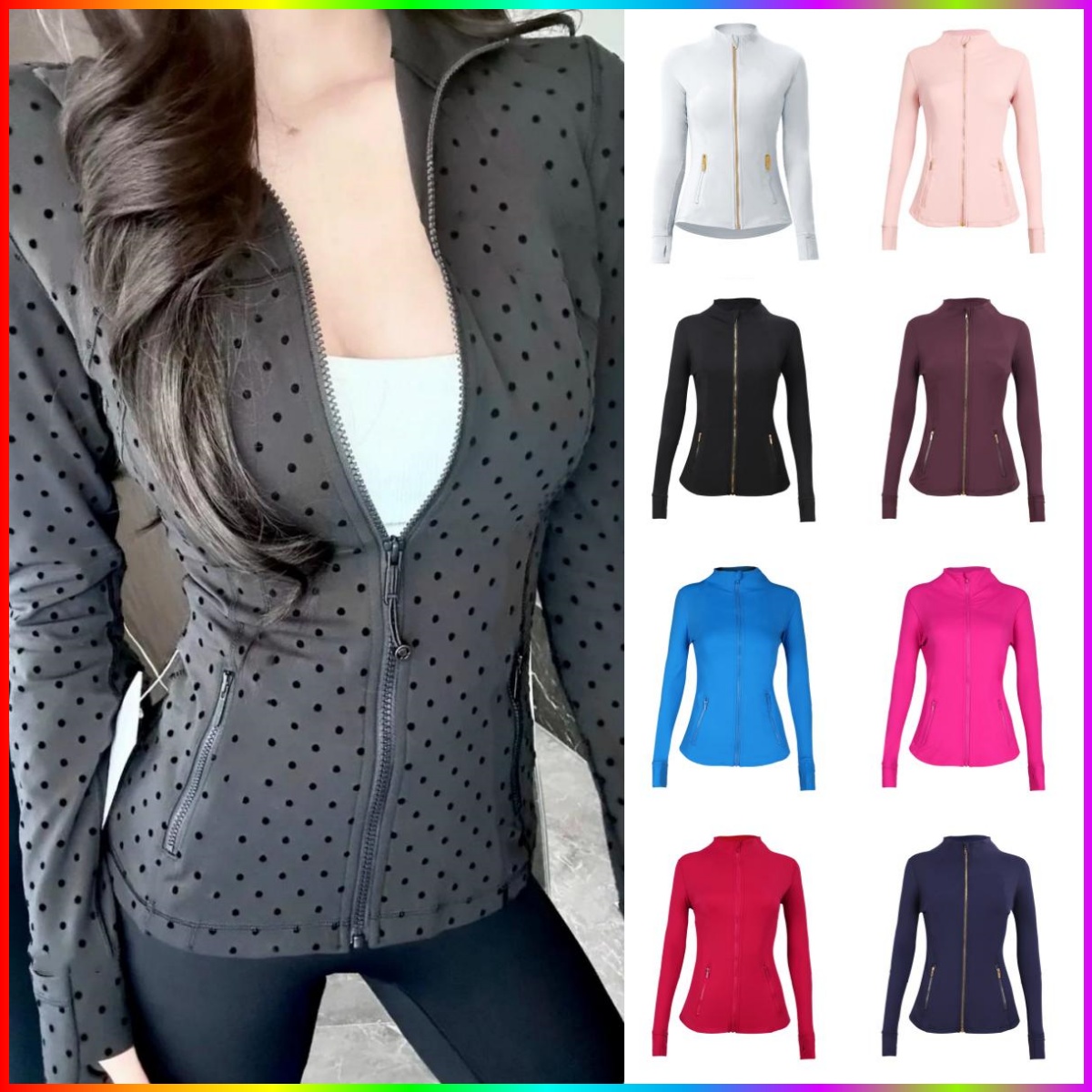 5A Quality Gold Zip Jacket Women Define Workout Sport Coat Fitness Jacket Sports Quick Dry Active wear Top Solid Zip Up Sweatshirt Sport