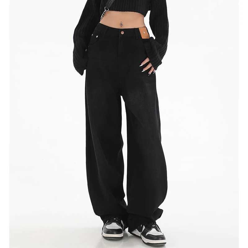 Lady Ins Fashion High Waist Jeans s Comfortable Baggy Wide Leg Pants Female Korean Solid Casual Denim Trousers M260317