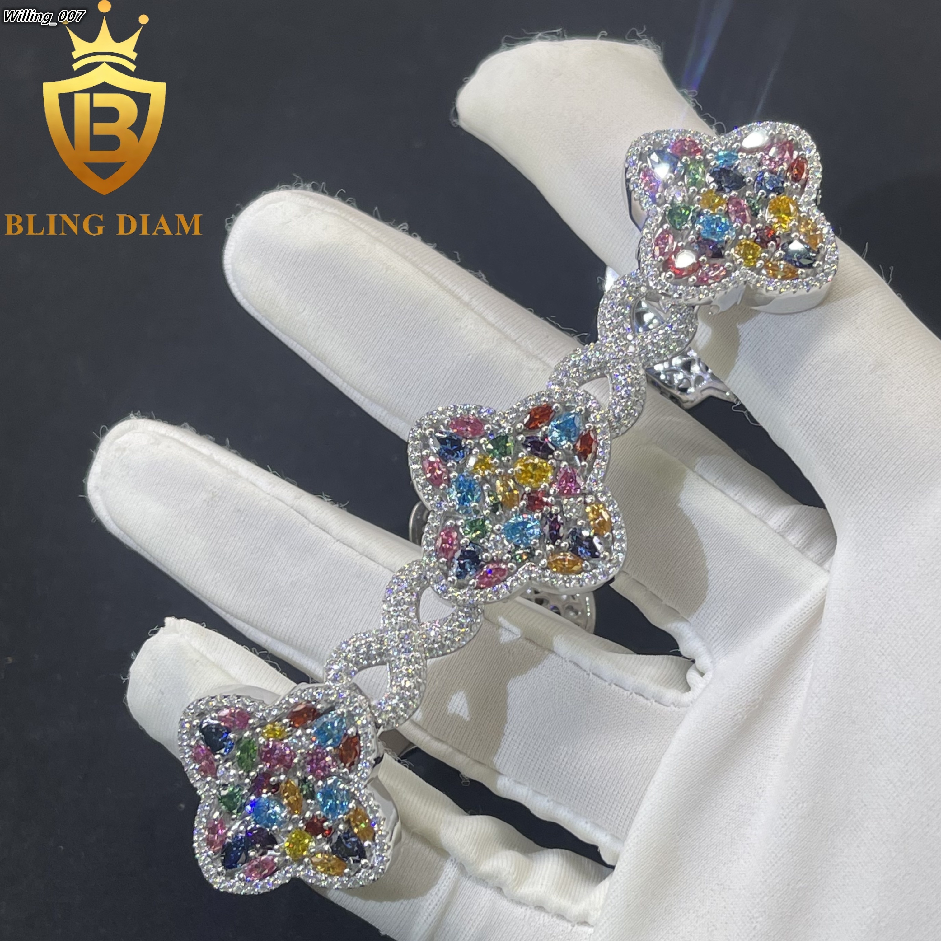 Luxury Charms Bangle Jewelry 925 Sterling Silver Vvs Moissanite Color Four-Leaf Clover Infinity Symbol Bracelets for Men Women