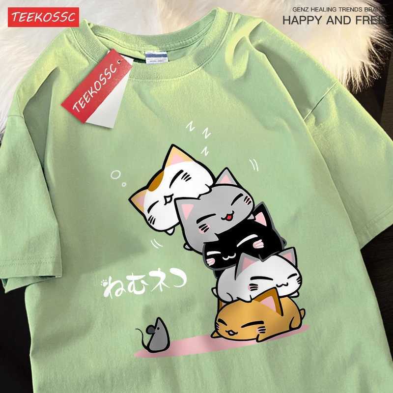 Cute Stacked Cats SLeeping DonT See The Men Women T Shirts Oversized Loose T-Shirts Summer Cotton O-Neck Short SLeeve M260317