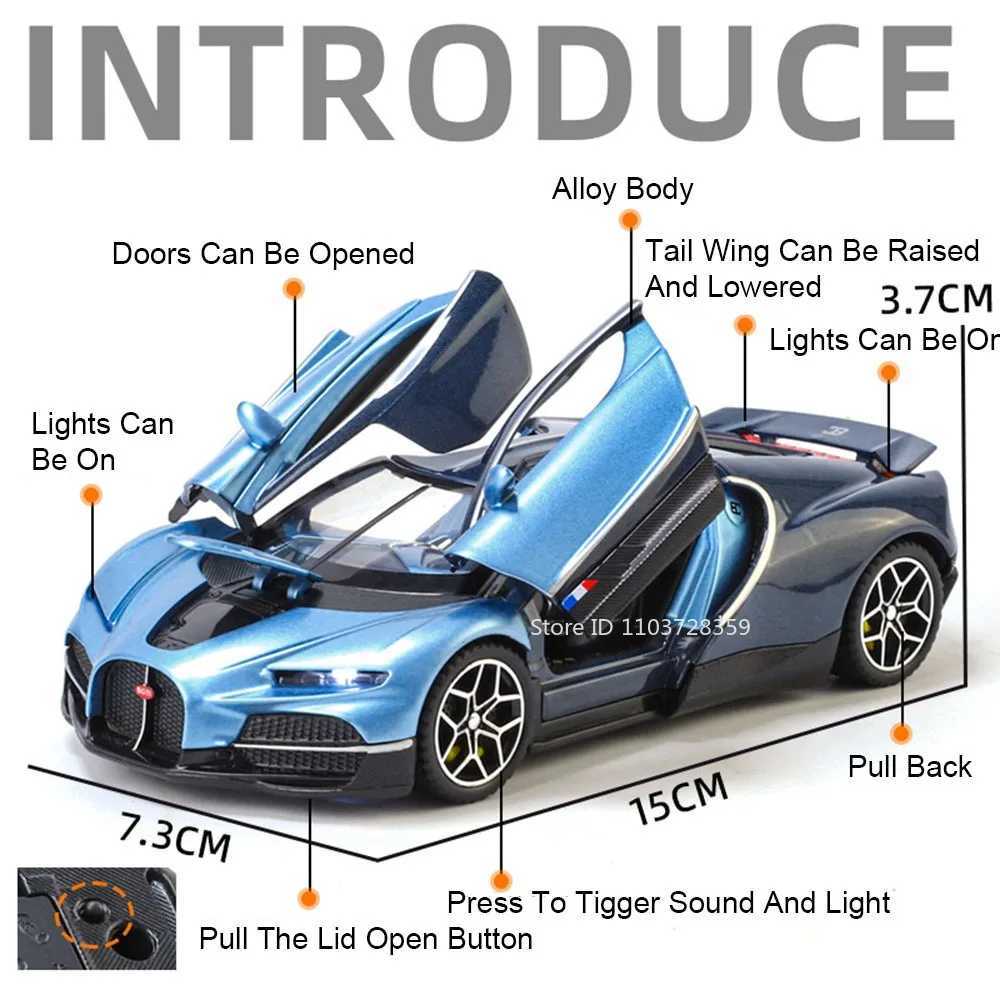 132 Tourbillon Bolide Model Sports Car Toys Alloy Diecast Miniature Supercars Sound Light Doors Opened Pull Back for Kids Gifts D260317
