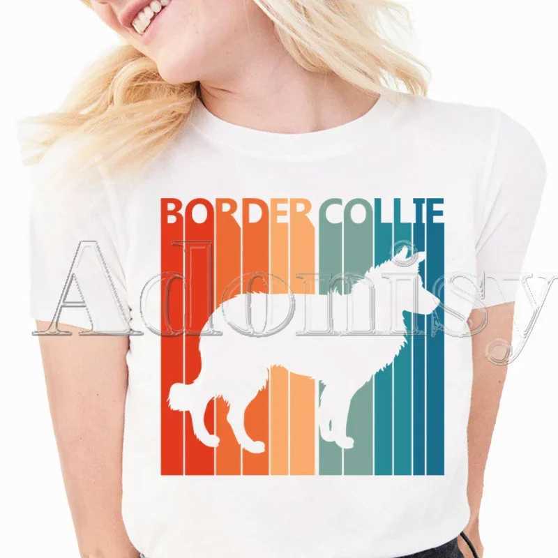 Border Collie Print T-shirts Women Summer Graphic Tees Funny Shirts For Woman Tshirts Loose Crew Neck Harajuku Tops M260317