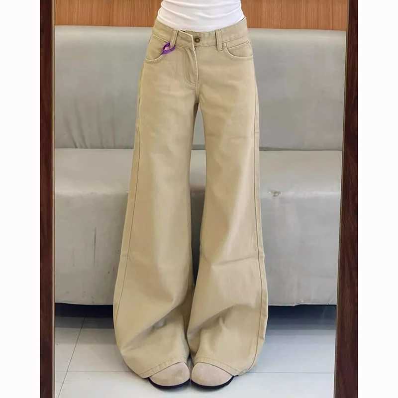 Hot Sale s Khaki Low Waist Flared Jeans 2025 Classic Women Denim Trousers Female Retro Casual Straight Leg Pants M260317