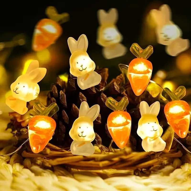Easter Indoor Decor Copper Wire Bunny Carrot Lights Egg Holiday String Lights Dining Celebration Atmosphere Lighting Decoration H260316