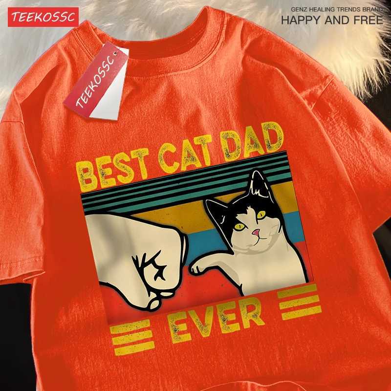 Best Cat Dad Ever Punch Male Female Tops Oversized Cotton Tee Clothes Summer Street T Shirts Fashion Breathable Tshirt Couple M260317