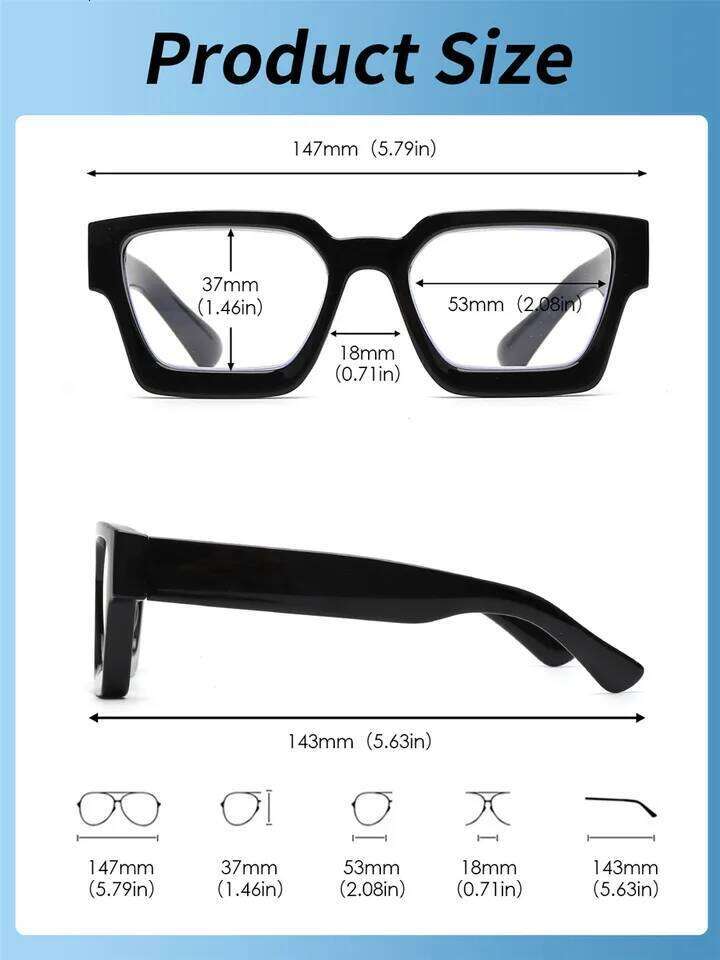JM Square Glasses, Blue Light Blocking Computer Reader for women men Reading Presbyopic Glasses 26Y0317