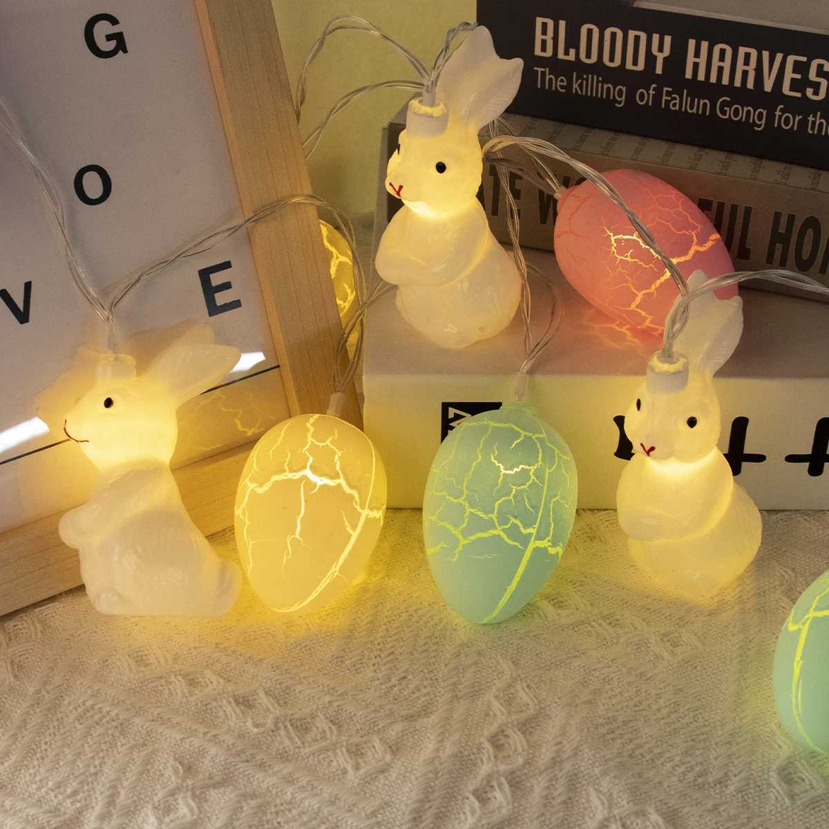 15m Easter LED Bunny String Lights for Home Decor Carrot Rabbit Chick Egg Fairy Light Garland Ornament Happy Easter Party Gifts H260316